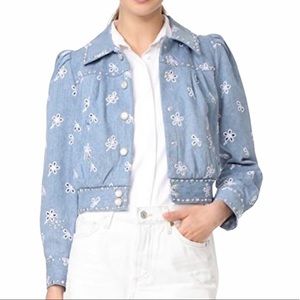 Marc Jacobs Stud Broderie Anglaise Daisy Embroidered Denim Jacket Size XS